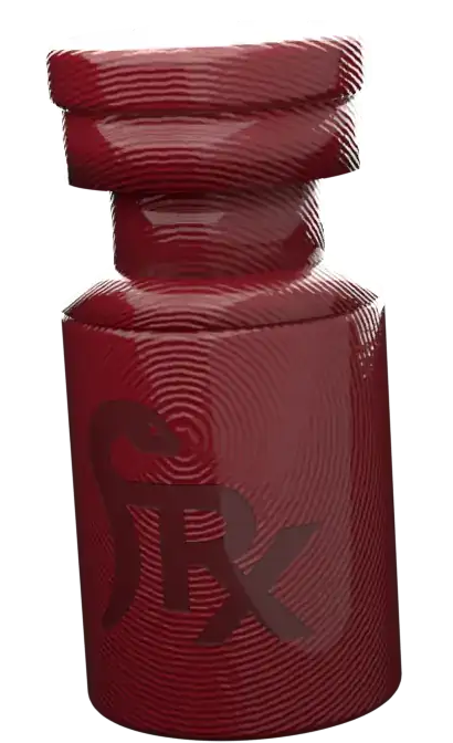 ForbiddenRx compounded peptide vial with engraved FRX logo, slowly rotating